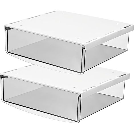 2 x 1.7L Under-Desk Drawers 21 x 18 x 5.3 cm Self-Adhesive Hidden Drawer Box Organizer Box for Office/Furniture/Bookcase/Kitchen Cabinet, 2 Units Transparent (1/5)