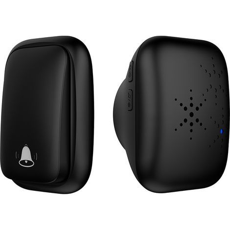 Sonnette Sans Fil, Sonnette Auto Alimentée Sans Batterie Requise Carillon de Porte Sans Fil, Bouton Poussoir étanche,Volume à 4 Niveaux et LED - noir (1/5)