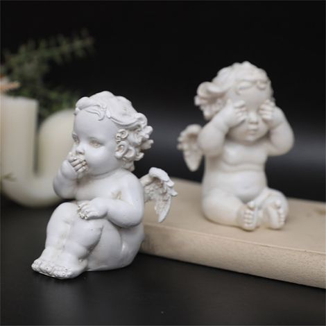 Statue D Ange - Résine Blanche - 10 x 7 x 3 cm - Décoration Intérieure Et Extérieure - Pour Jardin Maison Bureau - 1 Pièce (1/5)
