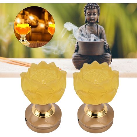 Set mit 2 lotusförmigen LED-Kristalllampen, farbige Glaslampen, Innenlampen, buddhistische Opferlampen, Steckerlampen, buddhistische Artikel, europäischer Standard 100–240 V (1/5)