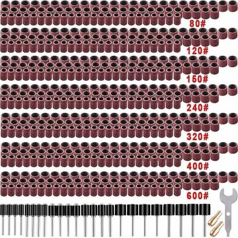 Ensemble de 531 pièces pour tambour de ponçage compatible outils rotatifs type Dremel : 504 tambours de ponçage, 24 mandrins à tambour, 2 mandrins à serrage automatique (1/5)