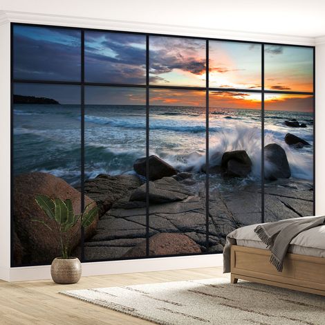 Papier peint panoramique Trompe l'oeil Verrière - Vue mer - 130 cm x 82 cm (1/5)