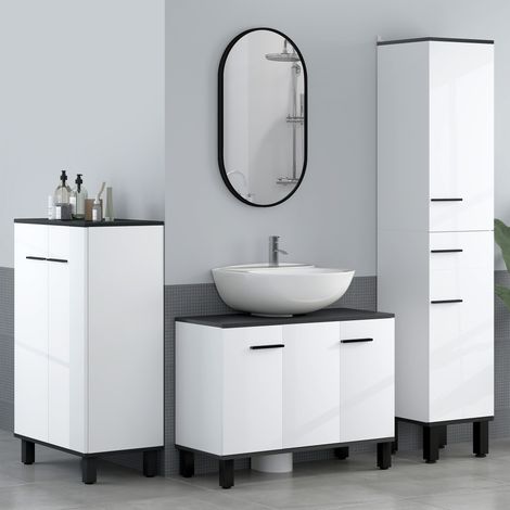 Armoire de salle de bain haute avec tiroir, 2 portes et étagères réglables, meuble de rangement anti-basculement, 34 x 32 x 170 cm, blanche