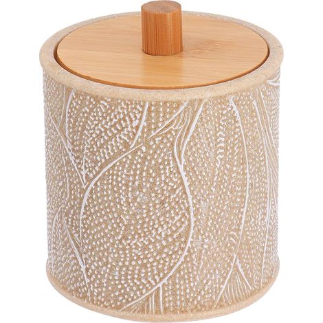 Scatola rotonda per cotone in poliresina con motivi botanici stampati - beige - Tendance (1/4)