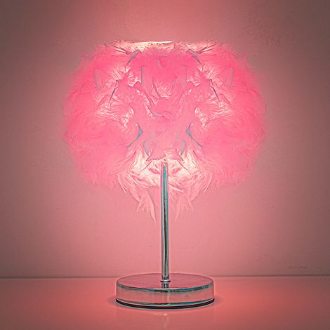 Lampe Chevet Design Plume Luxe, Base Métallique & Abat-jour Rose - 3 Couleurs Réglables (1/4)