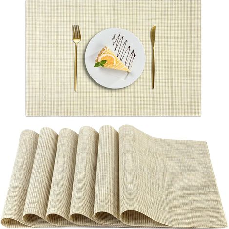 Juego de 6 manteles individuales de PVC, 30x45 cm, lavables, resistentes al calor, antideslizantes, fáciles de limpiar, color beige. (1/5)