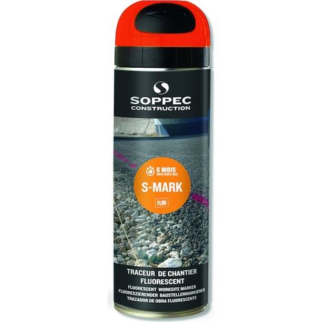 Soppec – Traceur de chantier fluorescent 650ml – Durée de marquage 6 mois – Bonne adhérence sur béton, bitume, herbe – Séchage rapide 10 min