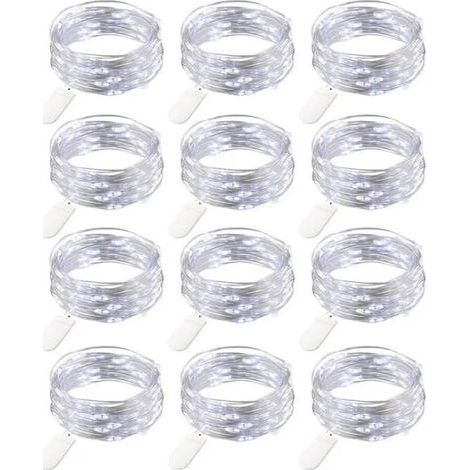 12 Pièces Guirlande Lumineuse à Piles - HYKJside - Blanc Froid - 2 Mètres - Fil de Cuivre - Mini Guirlande LED Batterie Décoration (1/5)