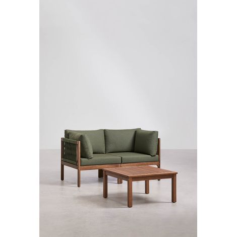 Ensemble de salon avec canapé modulaire 2 pièces avec accoudoirs et table basse en bois d'acacia Branson SKLUM Vert Olive Intense - Marron Acacia Foncé (1/5)