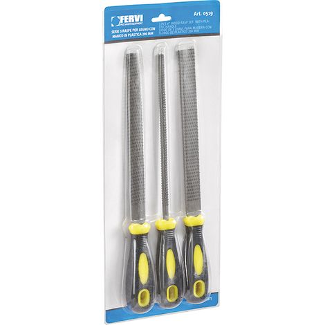 Juego de 3 escofinas para madera de 200 mm con mango de plastico Fervi 0519