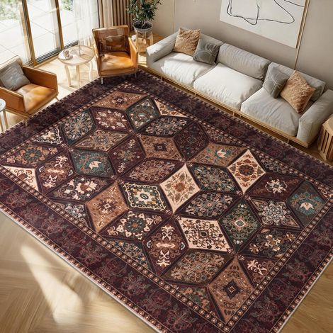 Tapis vintage de 80x150 cm pour chambre à coucher, tapis rétro à motifs losangés pour salon, tapis lavable en machine, tapis à faible hauteur antidérapant pour cuisine, salle à manger (1/5)