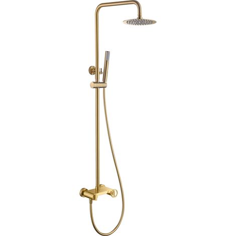 IMEX Duschset Olimpo mit monocomando ausgebürstetes Gold Edelstahl S304 und Messing mit PVD-Finish ausziehbare runde Duschstange extraflacher Ø20 cm Kopf keramische 35 mm Kartusche – Imex-BDC033