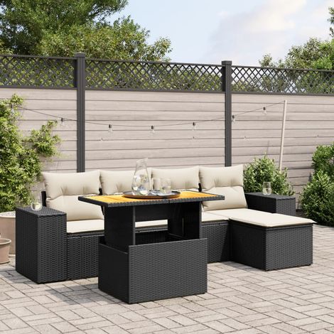 Set de sofás de jardín 6 piezas y cojines ratán sintético negro vidaXL (1/3)