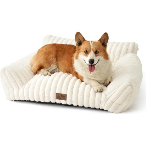 1 - Panier Pour Chien - Canapé Pour Chat - Soutien Orthopédique Tête Et Cou - Fourrure Synthétique Douce Et Lavable - Pour Chiens Et Chats Petits Et Moyens - Crème - 80x60x33cm
