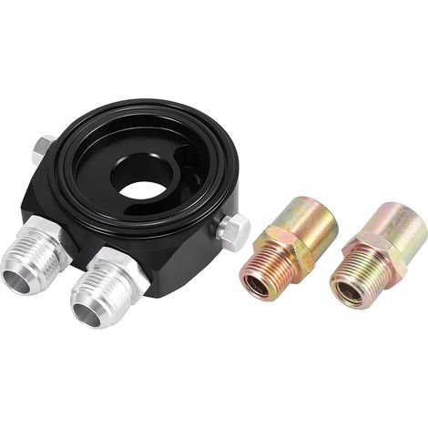 Plaque Sandwich Filtre Huile Noir 1Pc Pour Voiture Alliage Aluminium, 10.7X9.7X3.3Cm, Filetage 3/4-16UNF M20X1.5, 1/8NPT, 10AN, Réduit Température (1/5)