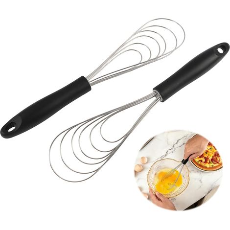 Lot de 2 Fouets en Acier Inoxydable et Silicone, Fouets Plats 27cm avec Manche PP Noir, Antiadhésif Mousseur à Œufs pour Cuisson, Mélange et Rémuer, Ustensiles de Cuisine Résistants à la Chaleur (1/5)