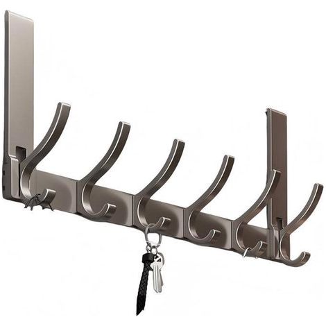 Türhaken – Edelstahl – Integrierte Garderobe – Kein Bohren erforderlich – Mit 6 Haken – Geeignet für Badezimmer, Schlafzimmer usw. – 18 cm (1/5)