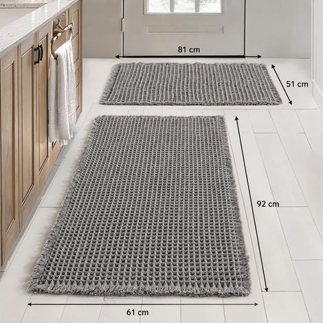 Lot de 2 Tapis de Bain Antidérapant et Absorbant, Tapis Salle de Bain Gris en Microfibre Douce, Lavable en Machine, Tapis de Douche Séchage Rapide pour Sortie de Bain (51x81 cm & 61x92 cm) (1/5)