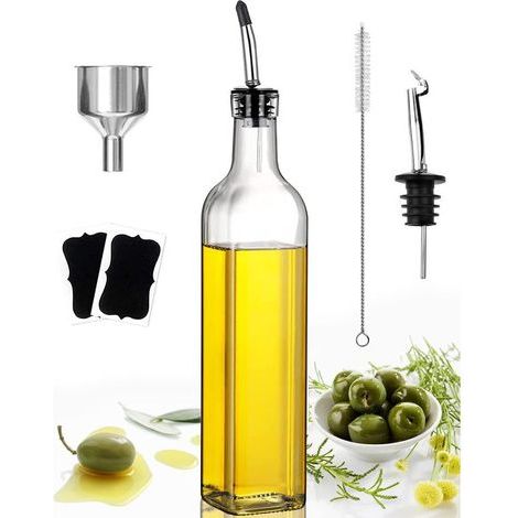 Bouteille Huile, Kit de Distributeur D'huile D'olive 500ml, Avec bec Verseur, Récipient pour Bouteille D'huile D'olive pour la Cuisine et le Barbecue (1/5)