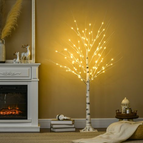 bouleau artificiel avec LED, branches souples, plastique et métal, 150 cm, blanc (1/5)