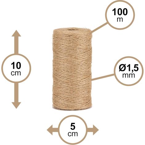 2 - Ficelle Jute - Corde Naturelle - Liaison Et Tuteurage - Jardinage Bricolage Loisirs Créatifs - Naturel - 1.5mm X 100m
