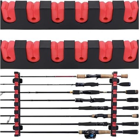 paio di porta canne da pesca da parete, supporto per 6 canne da pesca, ripiano portaoggetti per parete, garage, barca - Rosso (1/4)