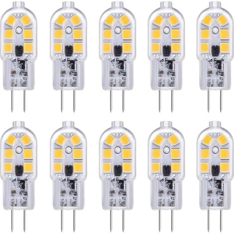 Ampoule LED G4 Lot de 10 ampoules LED G4 12 V 2 W blanc froid 6000 K, 12 LED, remplacement pour ampoule halogène G4 10 W-20 W, 200 lm, AC DC 12 V G4 Bi Pin Capsule LED pour hotte aspirante/lustre, non (1/4)