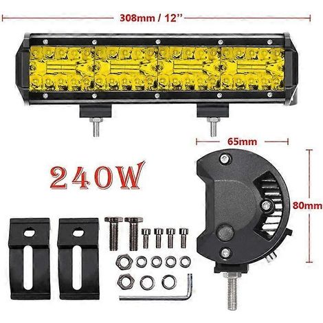 Barre lumineuse LED ambre 4-28 pouces, projecteurs LED, faisceau combiné, phares de travail LED pour voiture, tracteur, tout-terrain 4x4, camion, SUV, quad, 12 pouces, 1 pièce, 240 W (1/5)