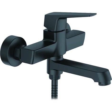 Ibergrif M13107B Rubinetto per vasca e doccia, Con carciofo, tubo e supporto, Nero