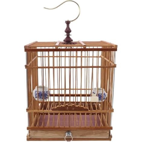 Cage à Oiseaux en Bambou Rectangulaire Décorative pour Petits Oiseaux, Design Rétro avec Structure Solide et Finition Naturelle Adaptée la Décoration Intérieure (1/5)