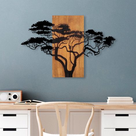 Asir Group Llc – Accessoire mural décoratif en bois 90 x 58 cm – 100% bois véritable – Épaisseur 3 cm – Couleur noyer et noir (1/5)