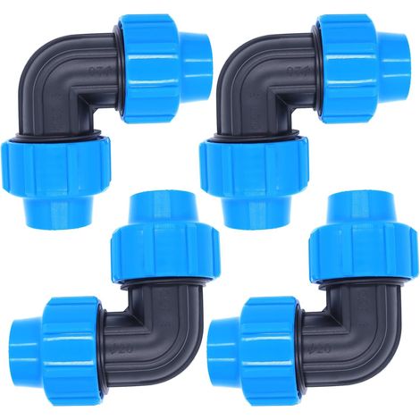 Lot de 4 tuyaux en polyéthylène - 20 mm - Raccord en polypropylène - Raccord coudé à 90° - Raccord de serrage en plastique PP - Pour tuyaux PE80 PE100 - Installation intérieure et extérieure (1/5)