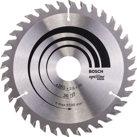 Bosch Professional 1x Lama per sega circolare Optiline for Wood per legno, 165 x 2.6 x 30 mm, 20 denti, Accessorio Sega Circolare, 165 x 2.6/1.6 x 36 mm, 36 Denti
