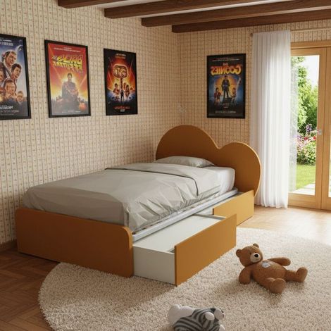 Letto a cuore 1 piazza e mezza con cassettoni - 120x190 cm - Made in Italy - Zolfo (1/5)