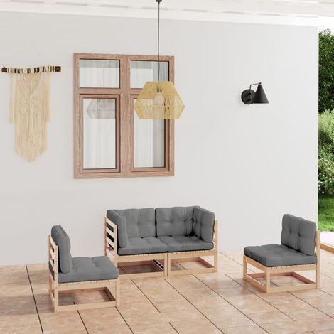 Salon de jardin 4 pcs,Mobilier de terrasse,Table et Chaise pour Relax avec coussins Bois de pin massif -YZ975304 (1/5)