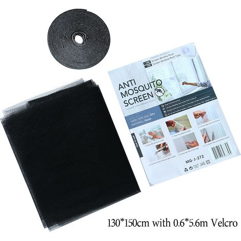 Moustiquaire/rideau en filet auto-adhésif, 130 x 150 cm, avec bande auto-adhésive Velcro de 0,6 x 5,6 mètres, convient à différents types de fenêtres. (1/5)