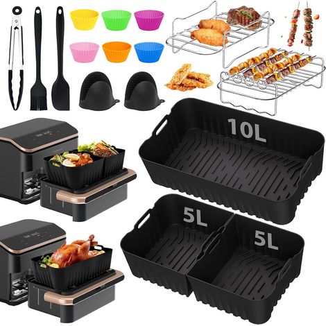16 Pièces Accessoires Friteuse Air, Moule Silicone, Grille Inox, Pour Cosori Twinfry 10L, Cuisson Saine (1/5)