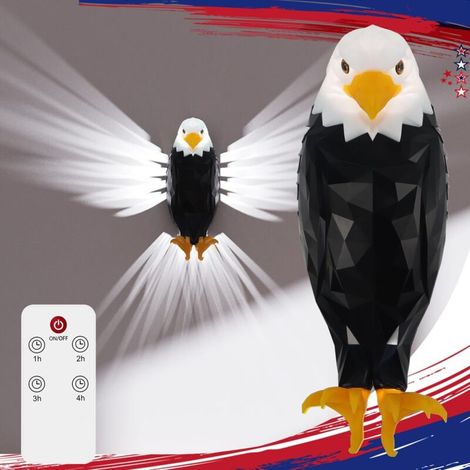 Applique murale 3D hibou et aigle – Lampe LED avec télécommande – Indice de protection IP44 – Décoration pour chambre et couloir –