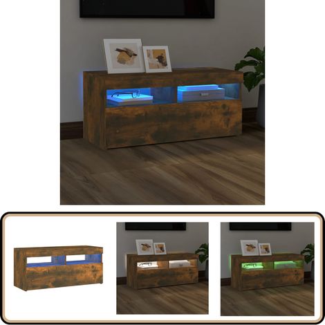 Meuble TV avec lumières LED Chêne fumé 90x35x40 cm - Meuble Tv - Meuble Téléviseur - Meuble Led - Luminaire Led - Décoration Intérieure