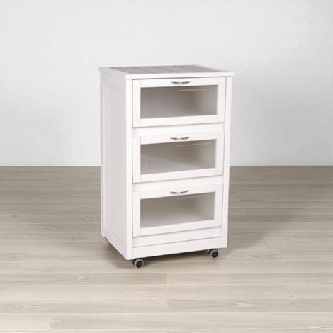 Carrello Mobiletto Bianco con ante a ribalta in vetro LANDHELL (1/5)