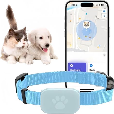 Collier de suivi GPS pour chiens et chats – Surveillance en temps réel sans abonnement, compatible avec iOS et Android blå (1/5)