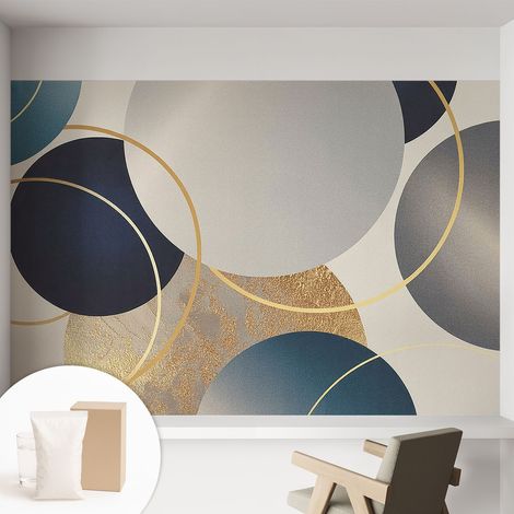 Papier peint intissé mural avec imprimé pour décoration pour salon pour chambre à coucher pour entrée Cercles créatifs 152x104 cm (1/5)