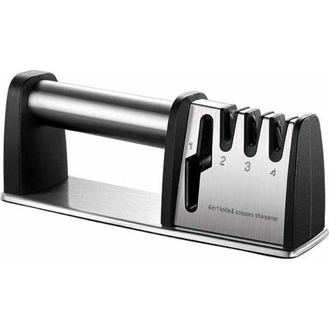 Professional Knife Sharpener, Knife Sharpener, 4-in-1 Kitchen Knife Sharpener Diamond Tungsten Steel, Manual Knife Sharpeners with Non-Slip Base, for Kitchen Knife, Scissors