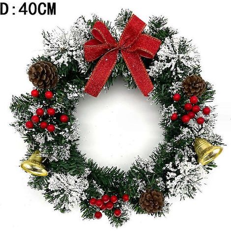 Corona navideña artificial, verde, abeto Crestwood, luces blancas, decorada con piñas, racimos de bayas, ramas escarchadas, colección navideña. (1/4)