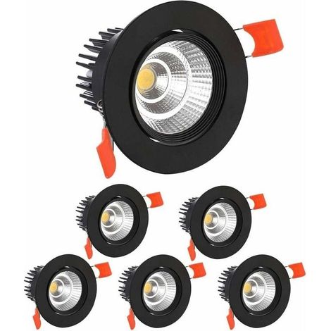 6 x Spot LED Encastrables,5W COB Plafonnier Encastré,Blanc Froid 6000K,500LM,AC 220-240V,Ra≥90,Angle de Faisceau 24°,IP44,Pour salle de bain,Cuisine,Salon,Couloir(Noir) [Classe énergétique A+](Ouvertu (1/4)