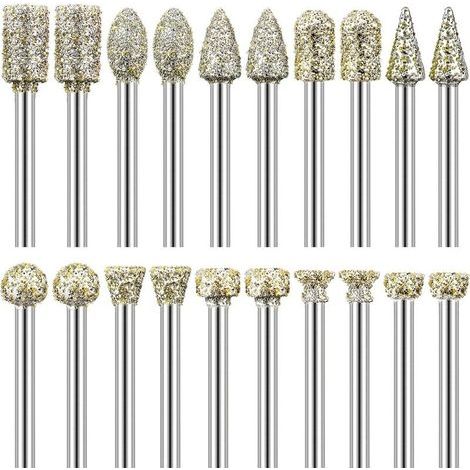 Lot de 20 Fraises Diamantées Tige 1/8\\" Compatible avec Dremel pour Sculpture Gravure Meulage Polissage de Pierre, Roche, Verre, Céramique (1/5)