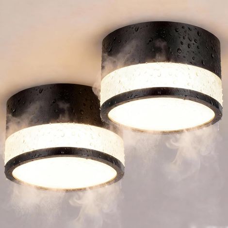2 Spot Saillie Exterieur Salle de Bain IP44 Etanche, Plafonnier Spot Led Tube en Saillie Noir Cylindre Couloir Entree, 12W Blanc Chaud Surface Mounted Luminaire Couloir Cuisine Ø10cm (1/5)