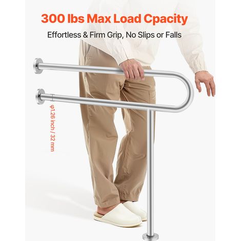 Barre d'Appui WC avec Pied de Support, Barre de Maintien Toilettes, 800 mm, Rampe de Sécurité en U en Acier Inoxydable 304, Poignée… (1/5)