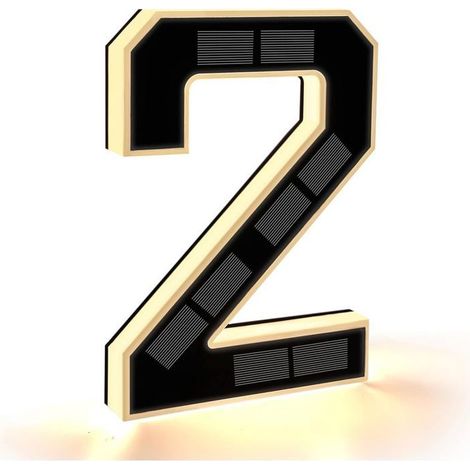 Numéro de maison lumineux à énergie solaire (noir, « 2 ») - 23 cm, étanche pour extérieur - Plaque de numéro de porte lumineuse pour façades (1/5)