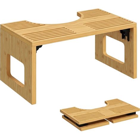 Sgabello WC pieghevole 42,5x25x20 cm in bambù rovere, antiscivolo salvaspazio – MEUBLIV (1/5)